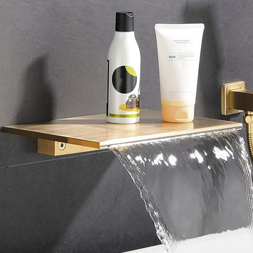 Solid Brass Single Handle Wall Mount Tub Faucet in Brushed Gold